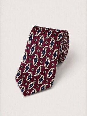 bill blass Burgundy Geometric Pattern Silk Tie Classic Business Designer